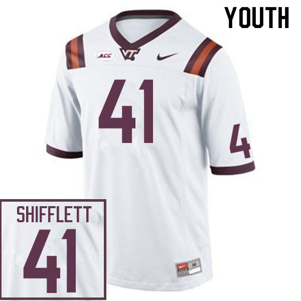 Youth #41 Carter Shifflett Virginia Tech Hokies College Football Jerseys Sale-White - Click Image to Close